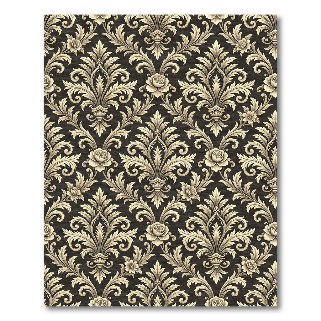 Golden Floral Damask Scroll Rug