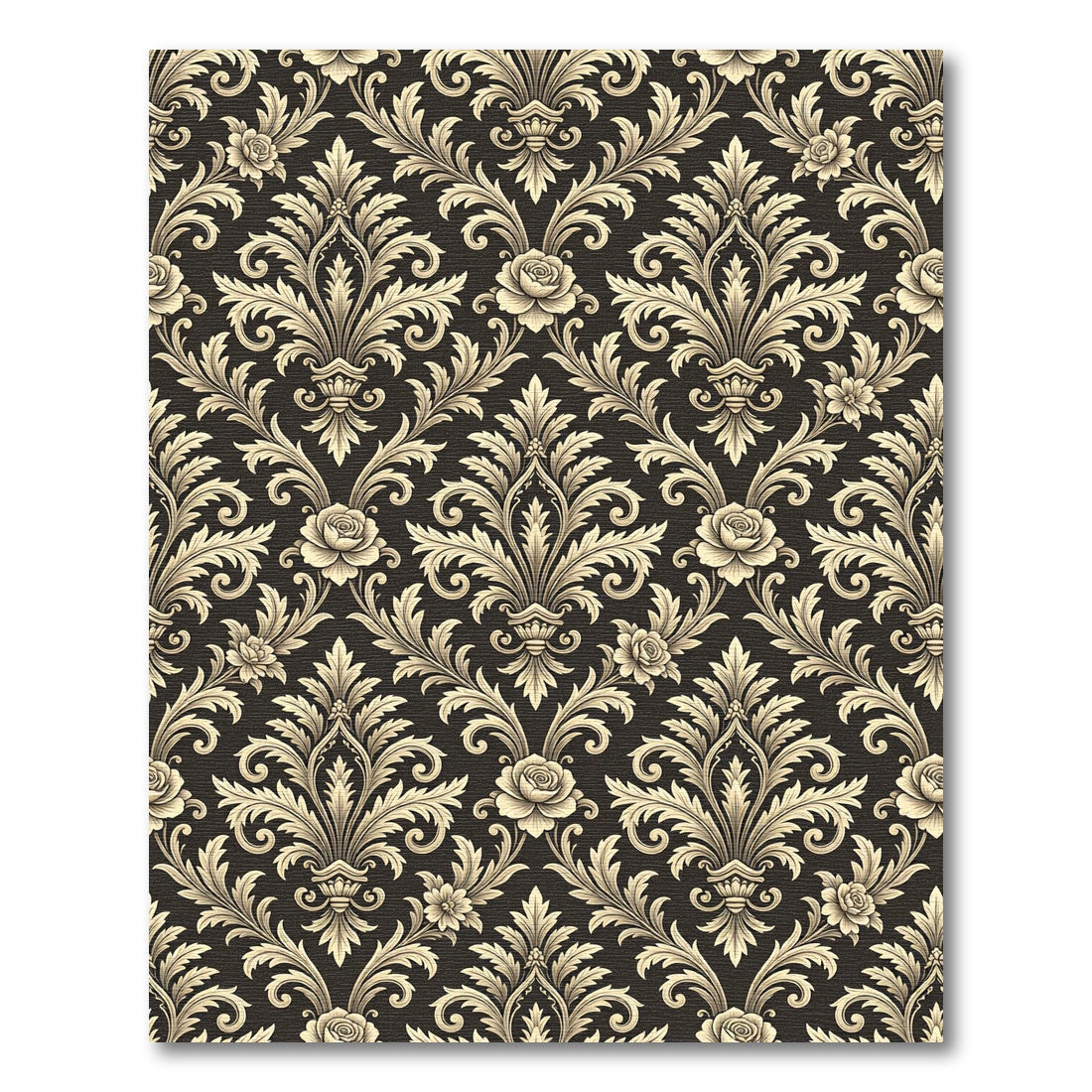 Golden Floral Damask Scroll Rug