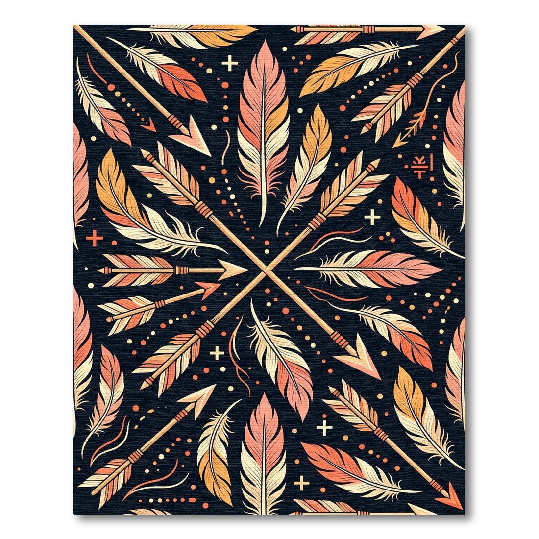 Tribal Arrows Feathers Coral Yellow Rug