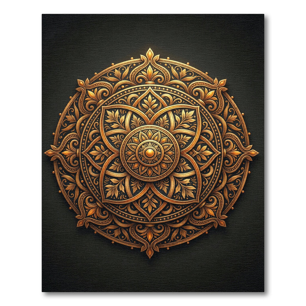Ornate Golden Circular Floral Medallion Rug