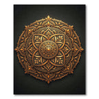 Ornate Golden Circular Floral Medallion Rug