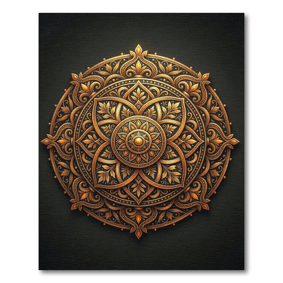 Ornate Golden Circular Floral Medallion Rug