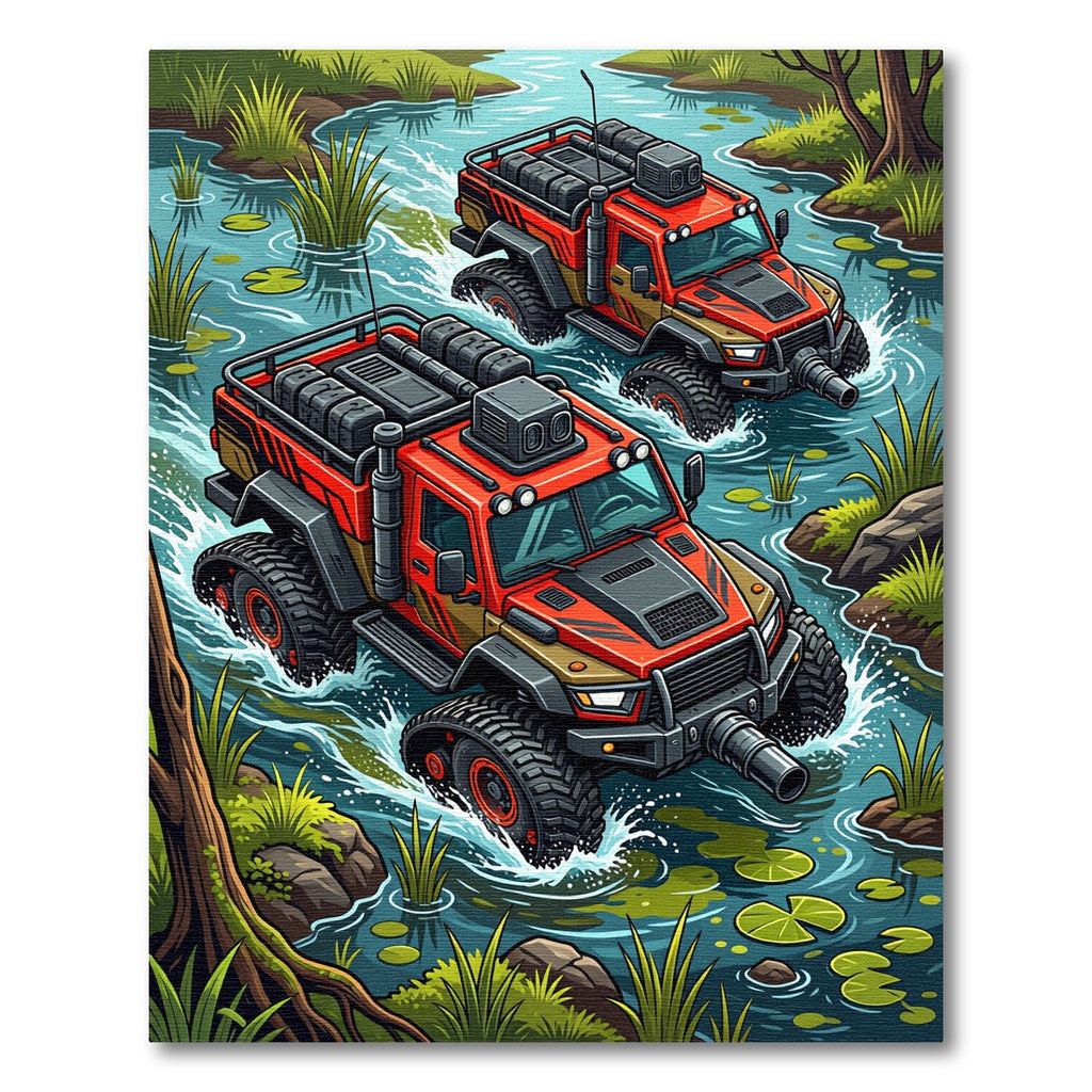 Red Offroad Adventure Swamp Landscape Rug