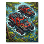 Red Offroad Adventure Swamp Landscape Rug