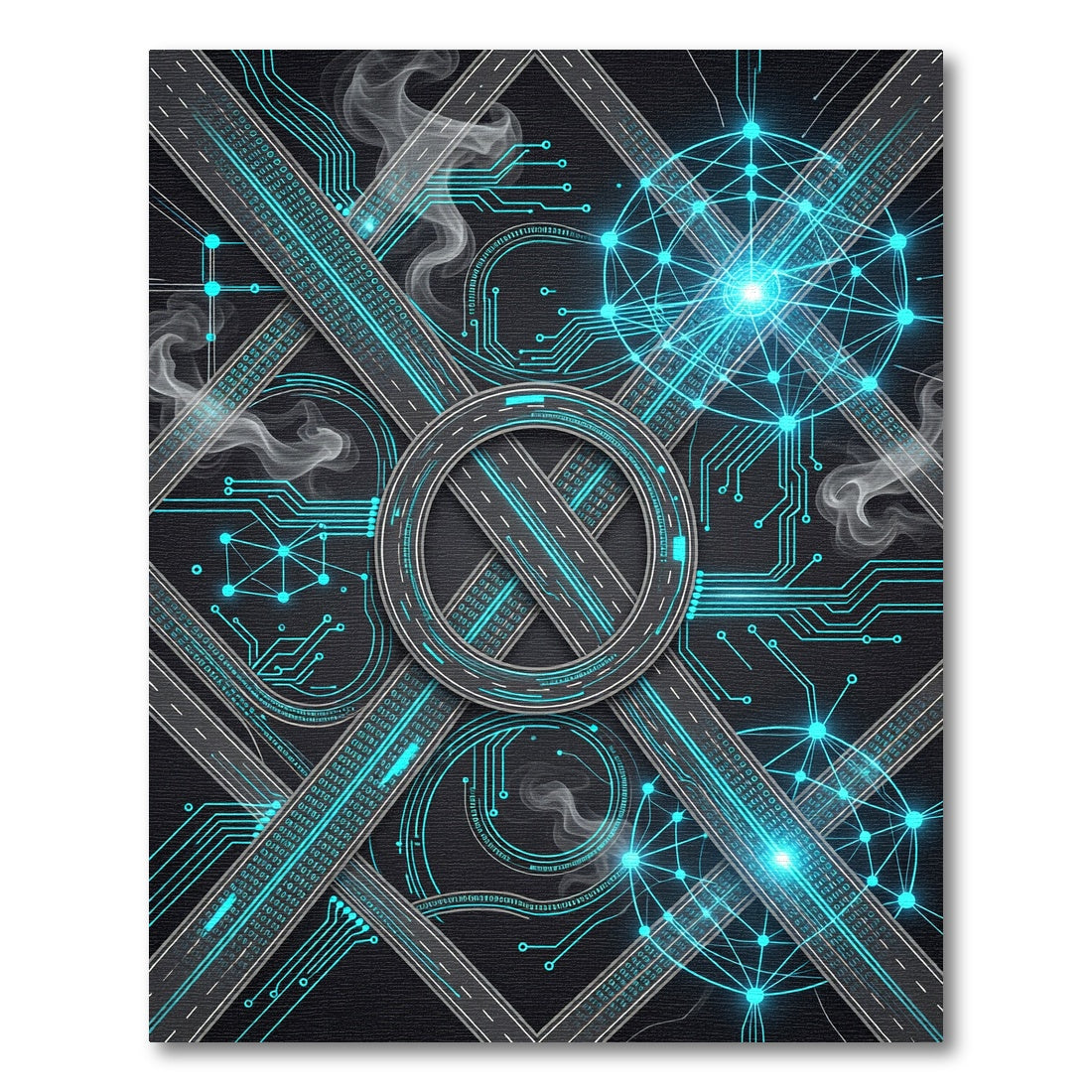 Neon Cyber Circuit Grid Tech Rug