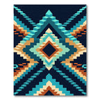 Geometric Staircase Teal Amber Diamond Rug