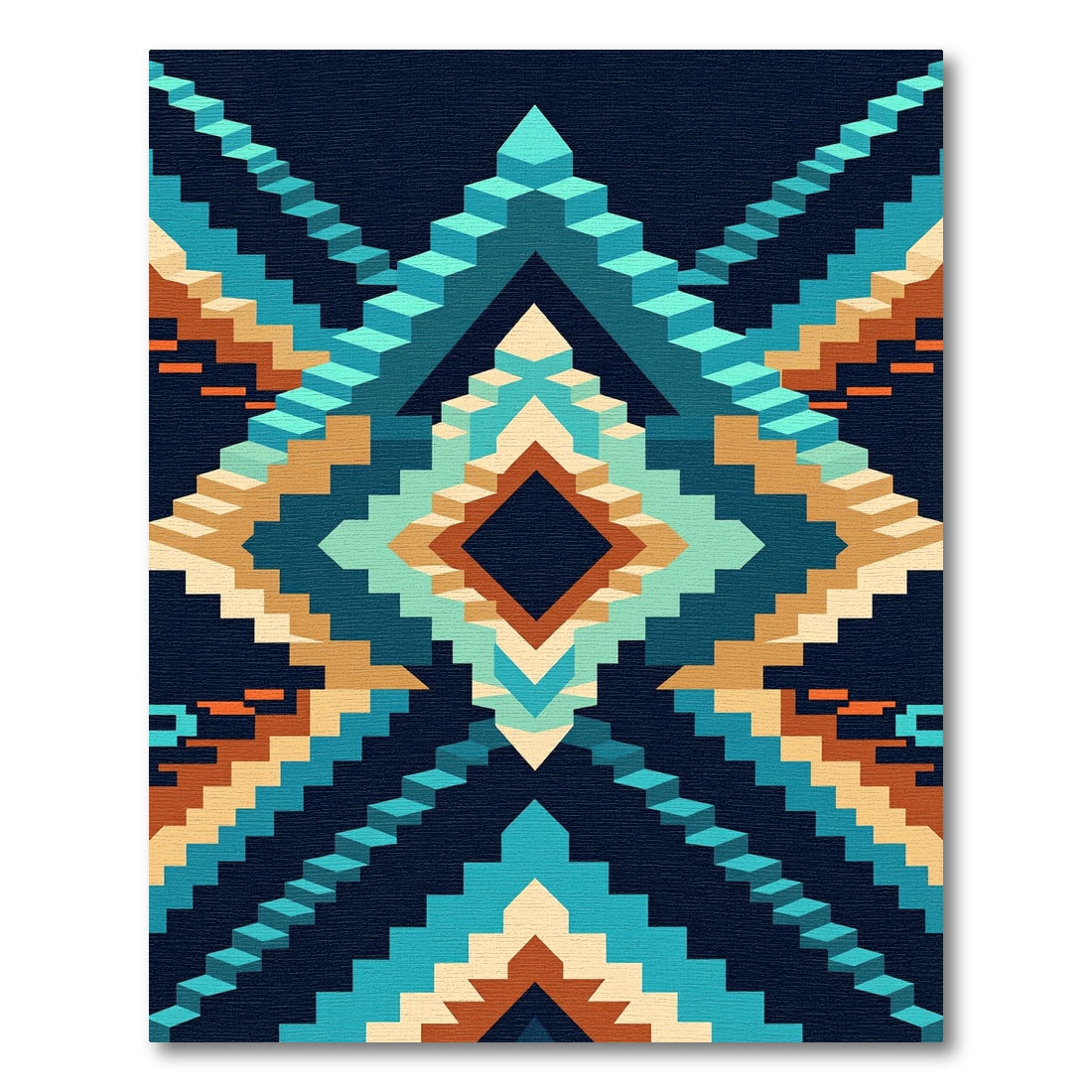Geometric Staircase Teal Amber Diamond Rug