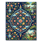 Floral Garden Vase Horse Motif Rug
