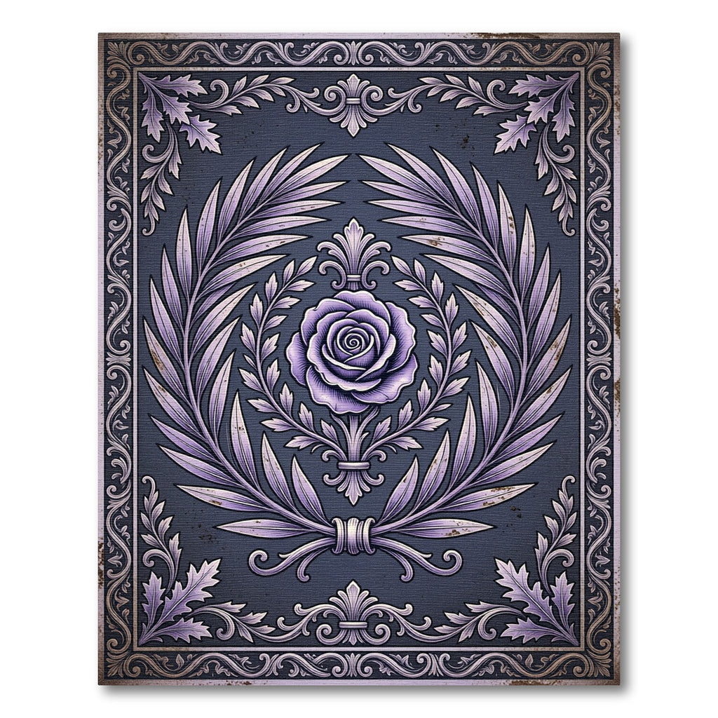 Elegant Lilac Floral Laurel Emblem Rug