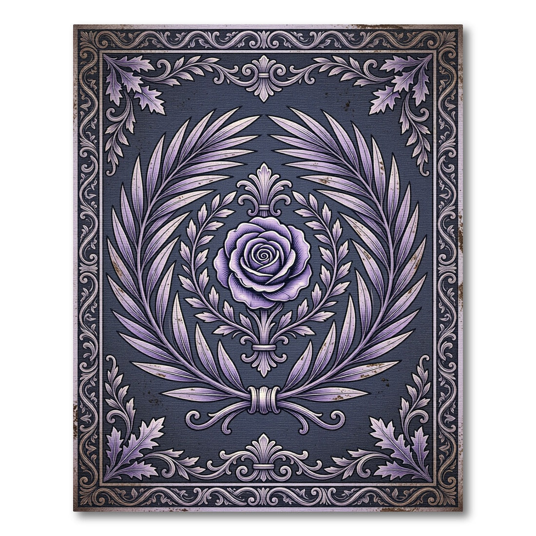 Elegant Lilac Floral Laurel Emblem Rug