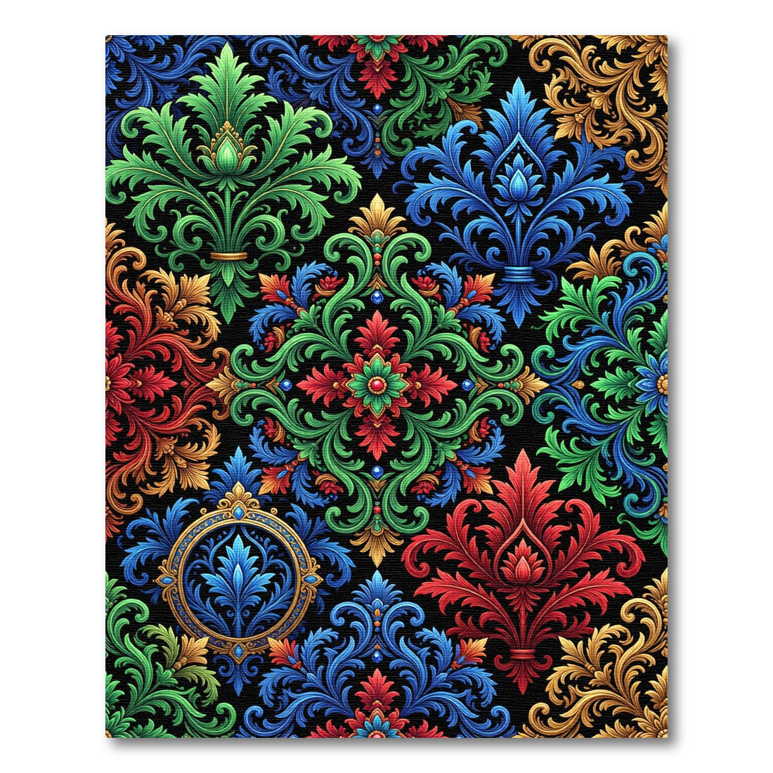Vibrant Colorful Royal Damask Scroll Rug