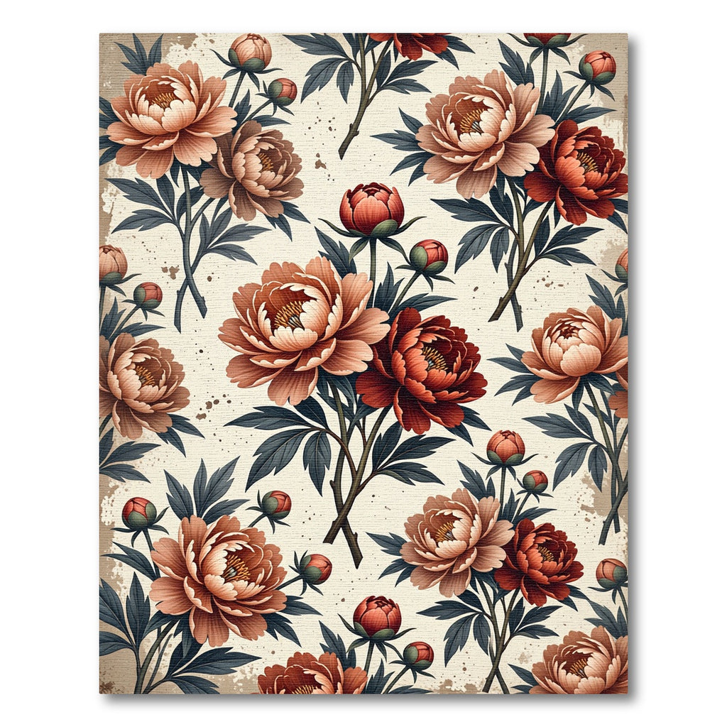 Elegant Crimson Peony Floral Botanical Rug