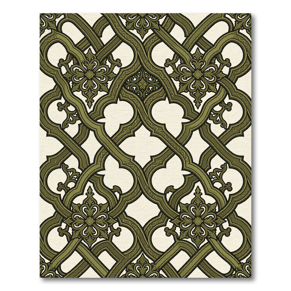 Ornate Olive Green Interlocking Lattice Rug