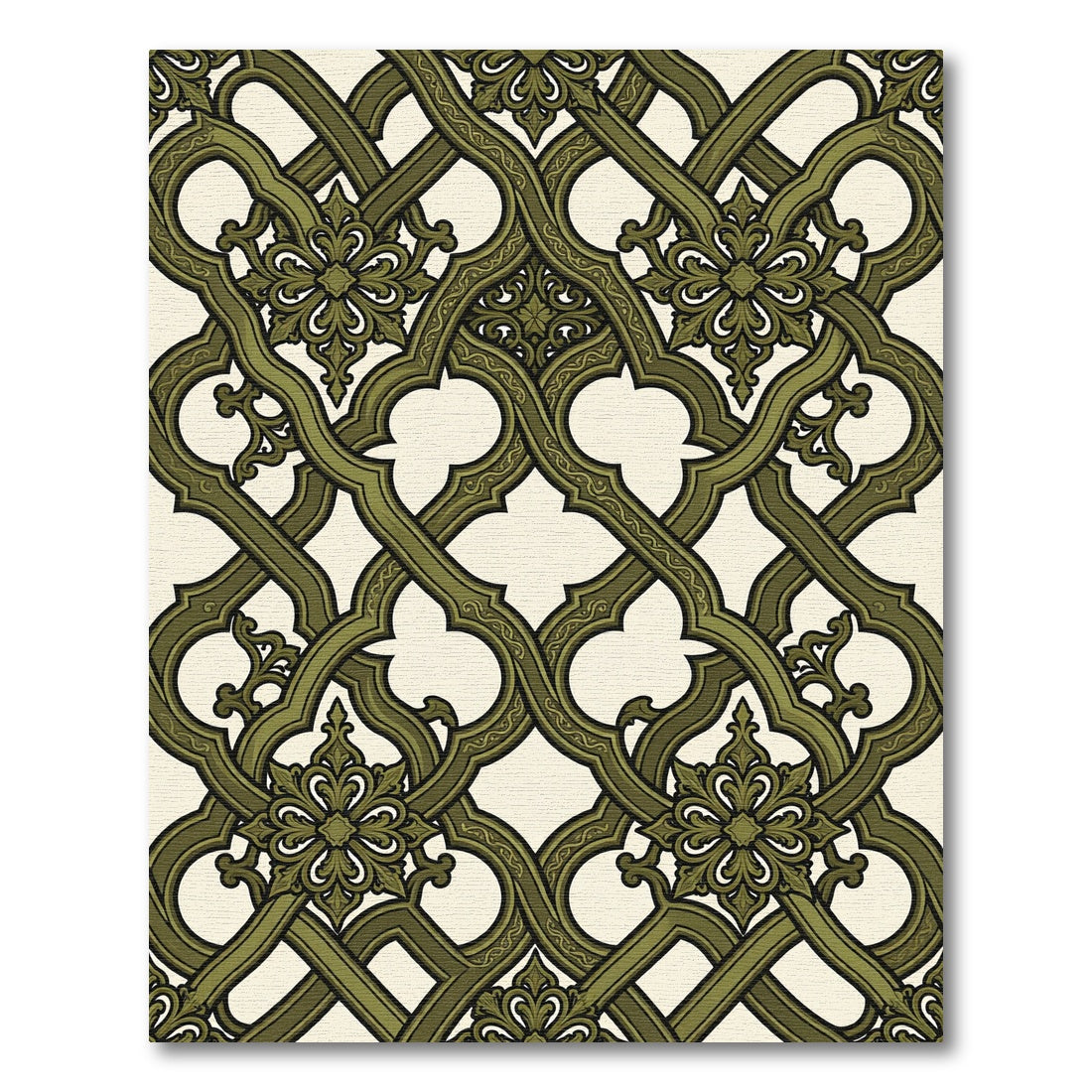 Ornate Olive Green Interlocking Lattice Rug