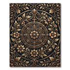 Ornate Bronze Floral Medallion Scrollwork Rug