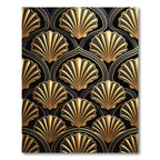 Art Deco Gold Shell Geometric Black Rug