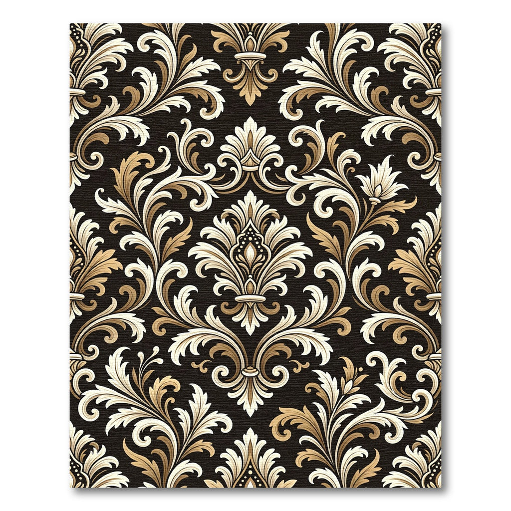 Classic Black Gold Damask Flourish Rug
