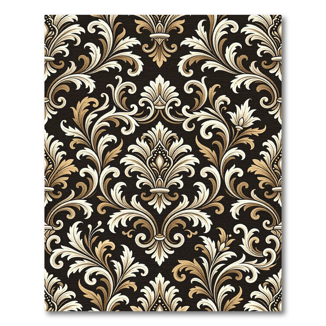 Classic Black Gold Damask Flourish Rug