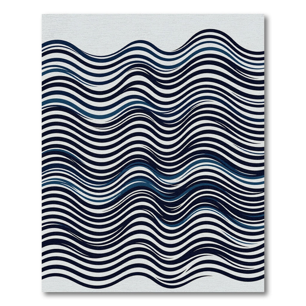 Modern Navy Blue Wavy Linear Rug