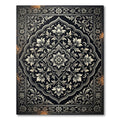 Monochromatic Black Floral Laurel Frame Rug