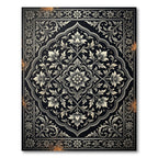 Monochromatic Black Floral Laurel Frame Rug