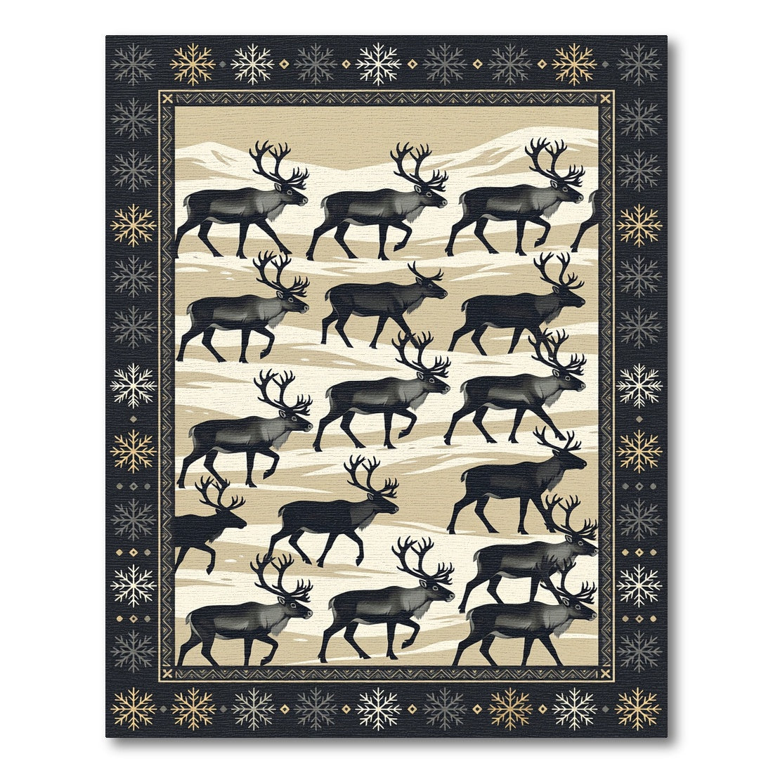 Nordic Reindeer Winter Forest Beige Rug