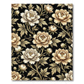 Vintage Cream Peony Floral Black Rug
