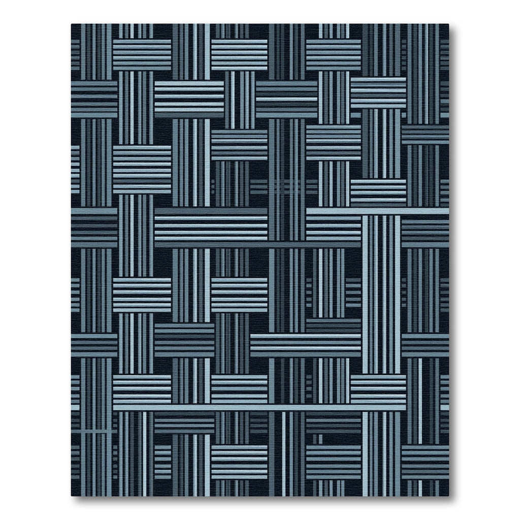 Blue Woven Grid Geometric Abstract Rug