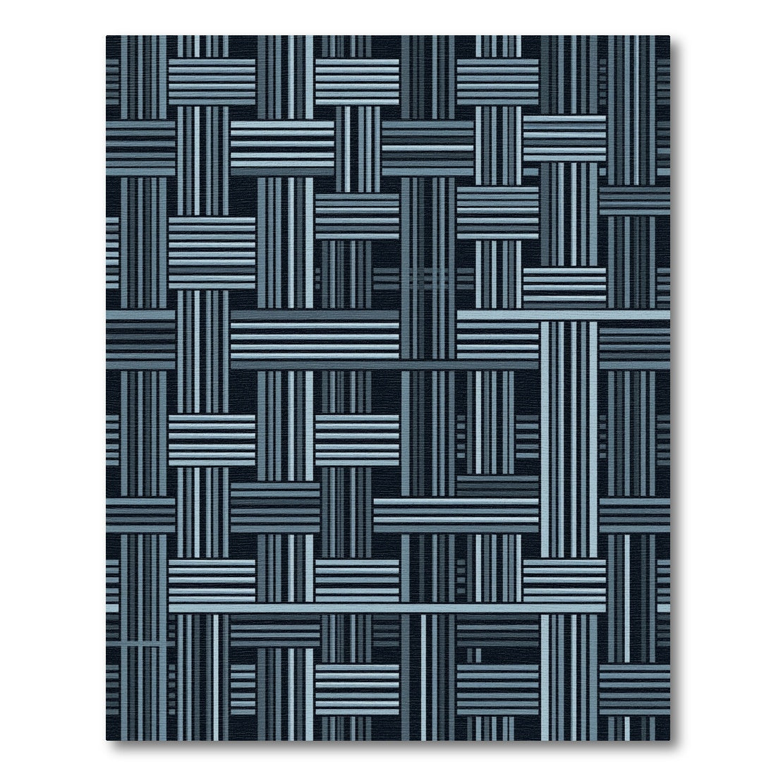 Blue Woven Grid Geometric Abstract Rug