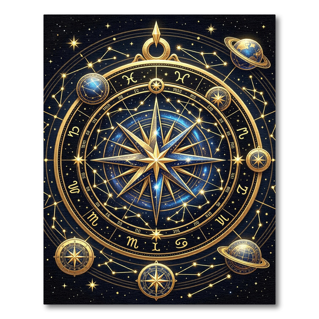 Celestial Golden Zodiac Constellation Art Rug