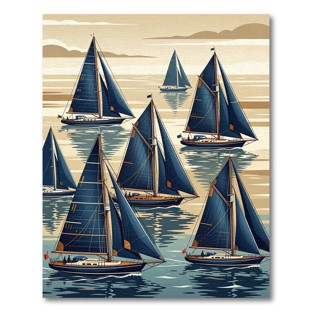Classic Navy Nautical Sailboat Landscape Rug