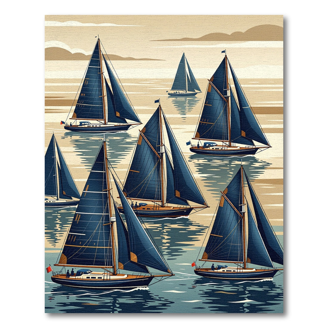 Classic Navy Nautical Sailboat Landscape Rug
