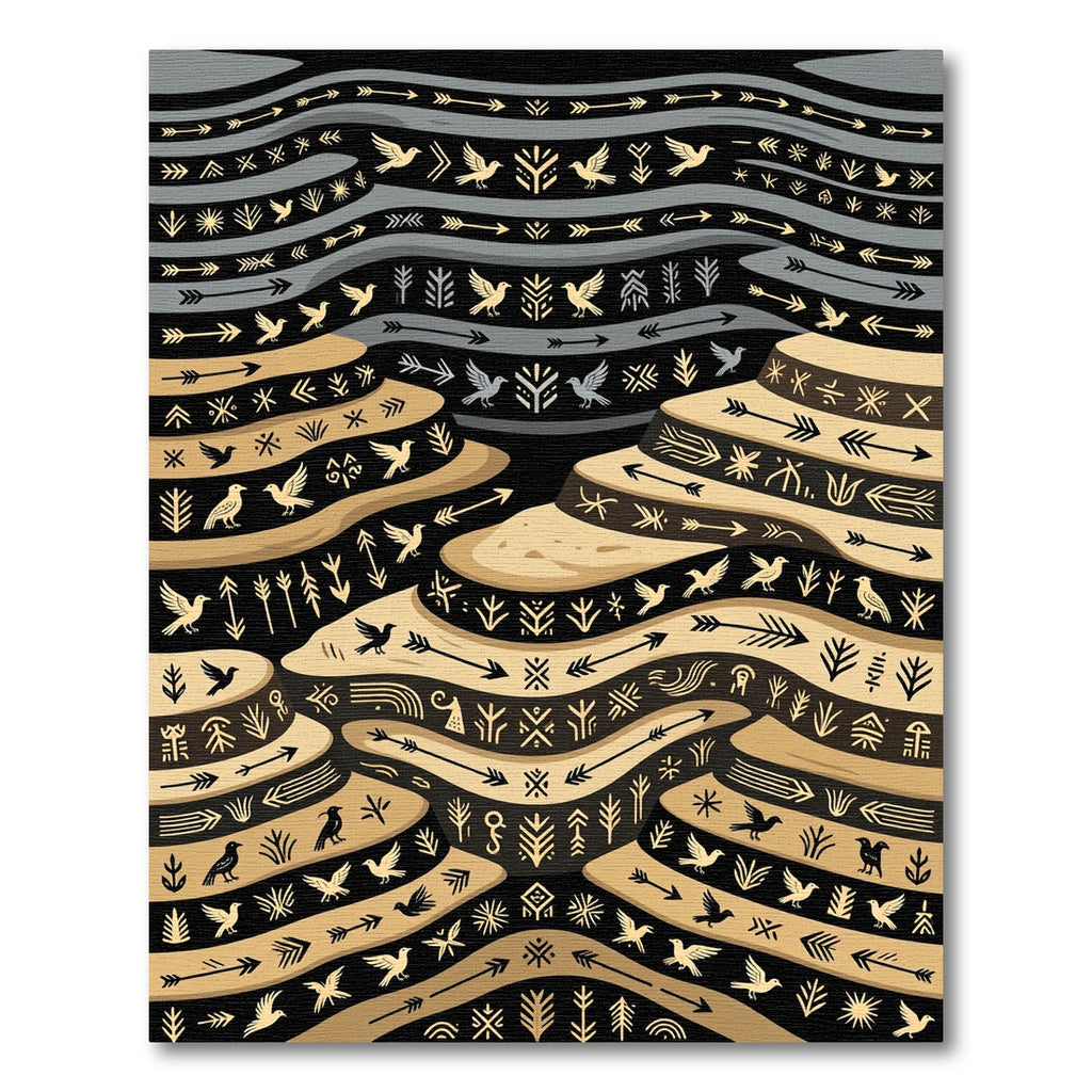 Tribal Golden Bird Arrow Composition Rug