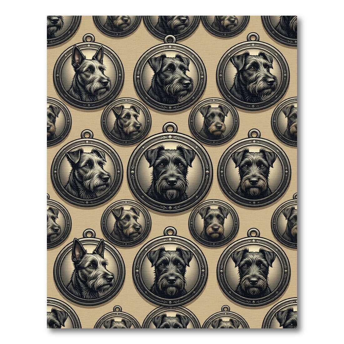 Vintage Noir Terrier Cameo Portrait Wallpaper Rug