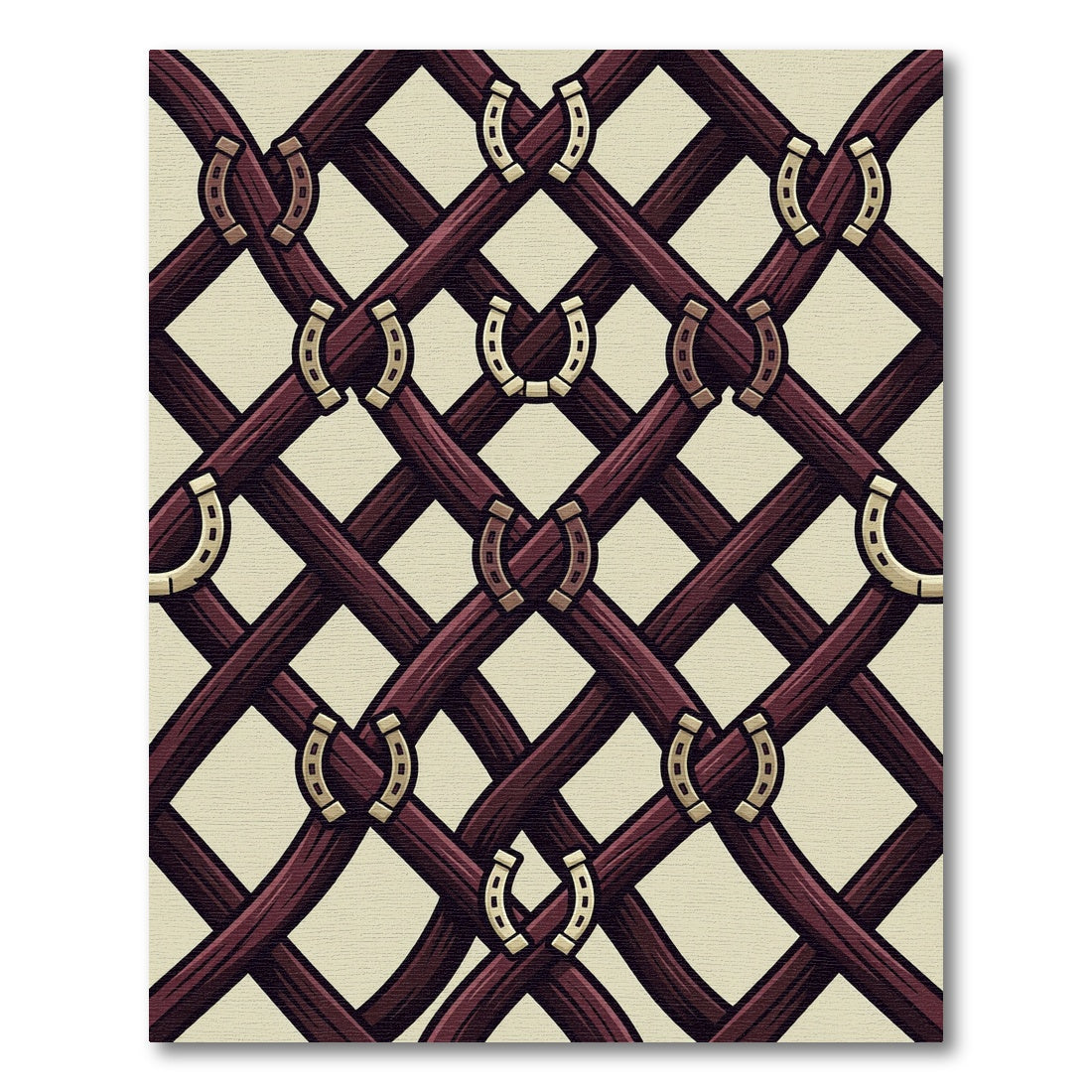 Equestrian Horseshoe Lattice Burgundy Weave Rug