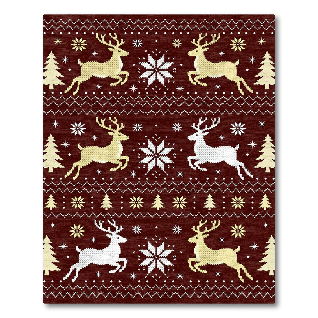 Winter Reindeer Snowflake Tree Stripes Rug