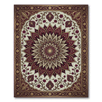 Elegant Crimson Gold Floral Medallion Rug