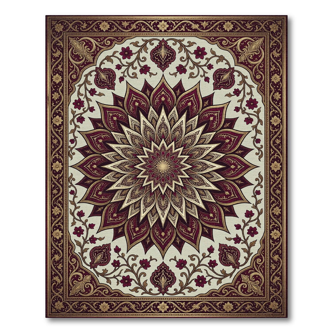 Elegant Crimson Gold Floral Medallion Rug