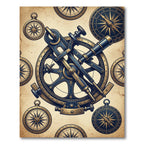 Nautical Sextant and Compass Marine Art Rug