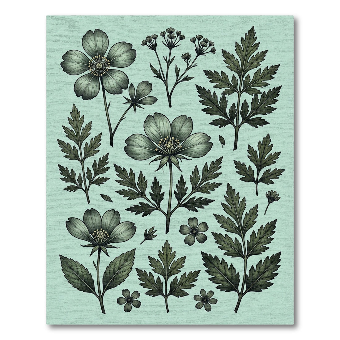 Sage Green Botanical Wildflower Meadow Rug