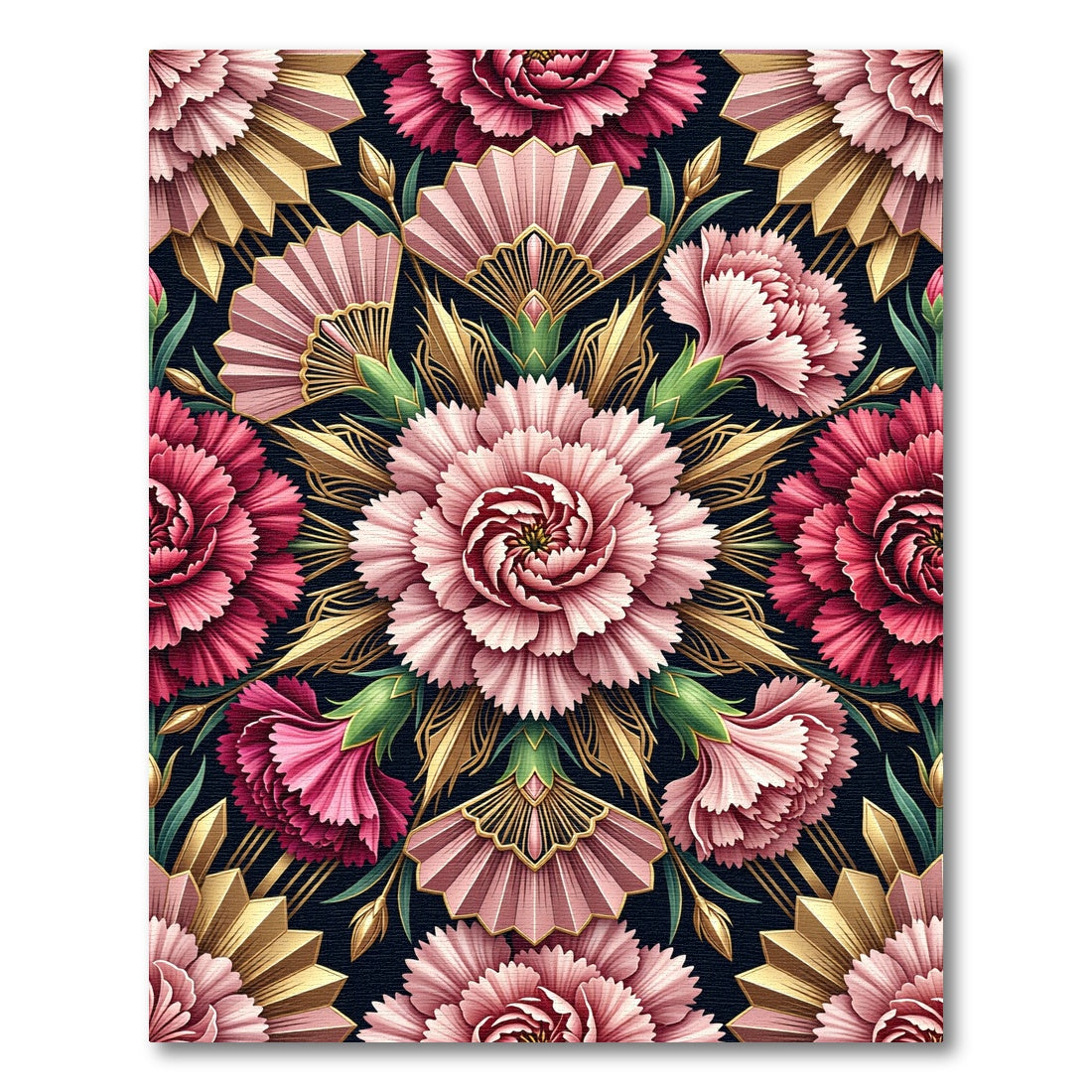 Pink Carnation Art Deco Floral Medallion Rug
