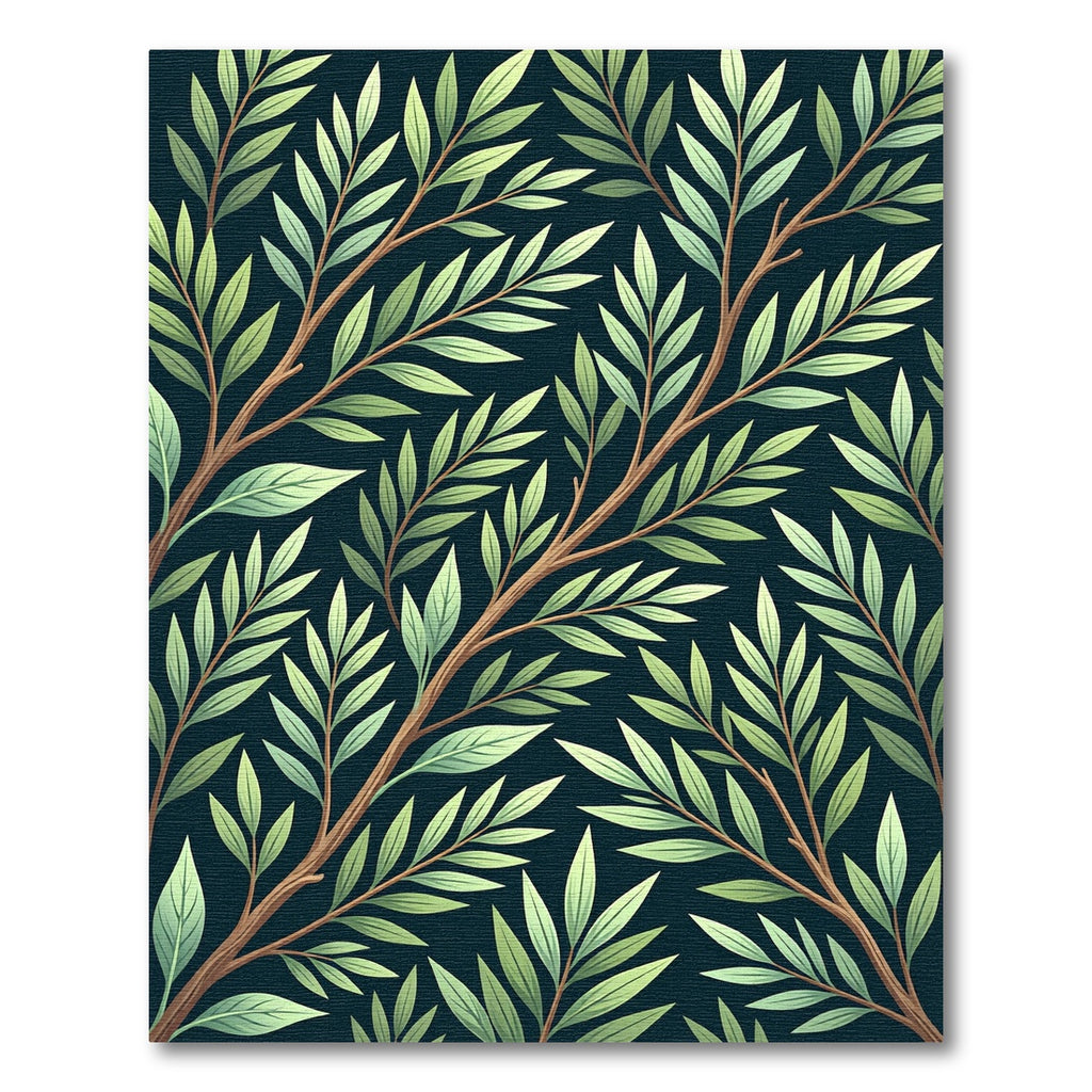 Lush Green Botanical Willow Branch Art Rug