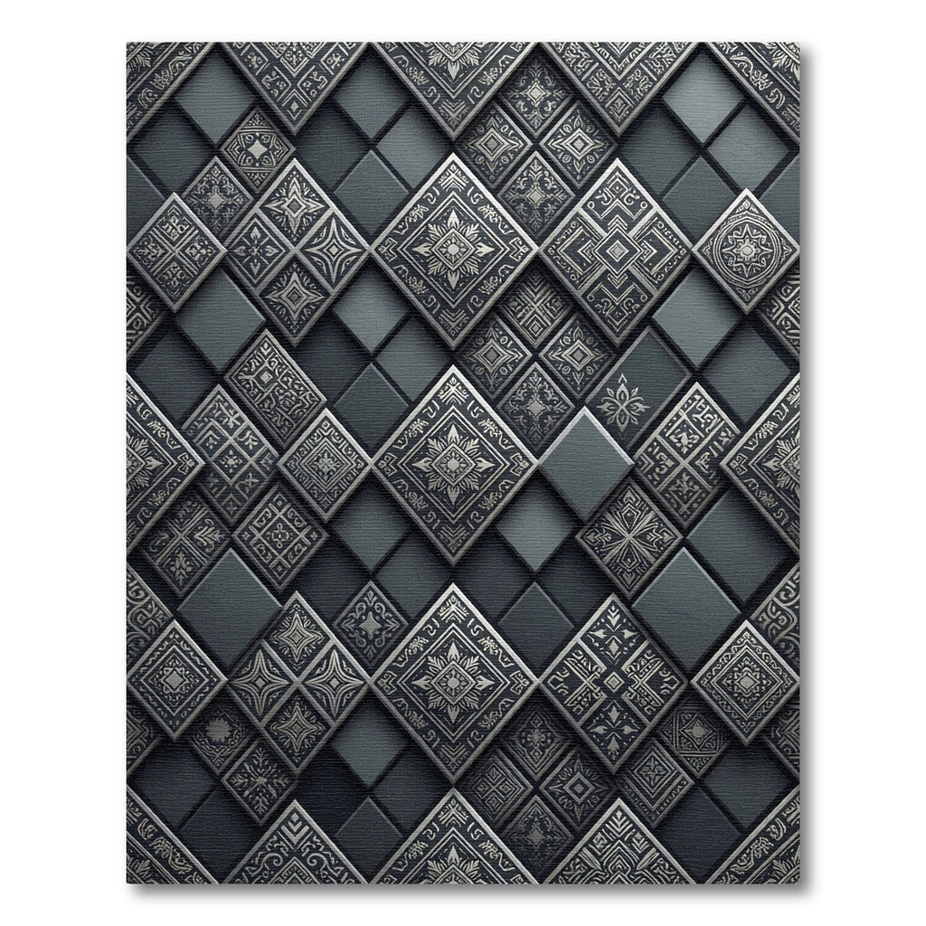 Charcoal Silver Embossed Tile Rug