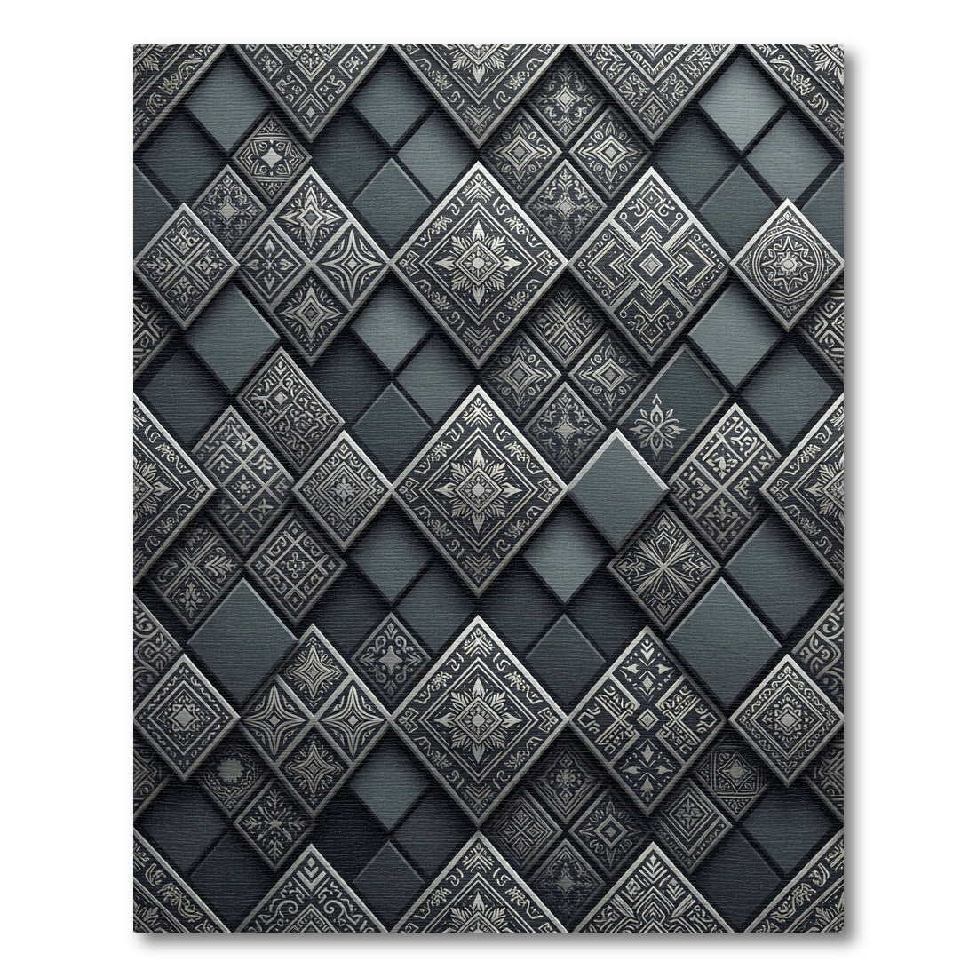 Charcoal Silver Embossed Tile Rug