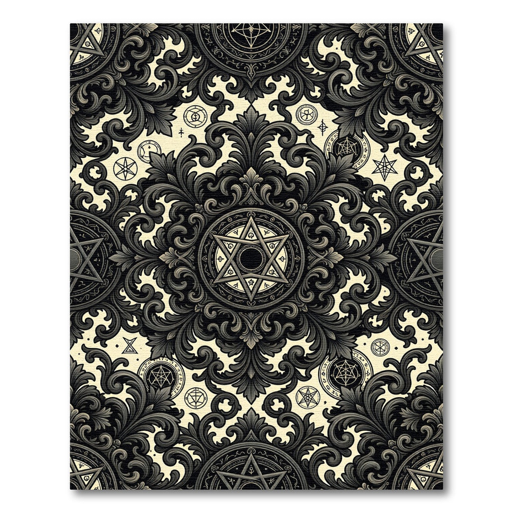 Onyx Gothic Damask Esoteric Star Tapestry Rug