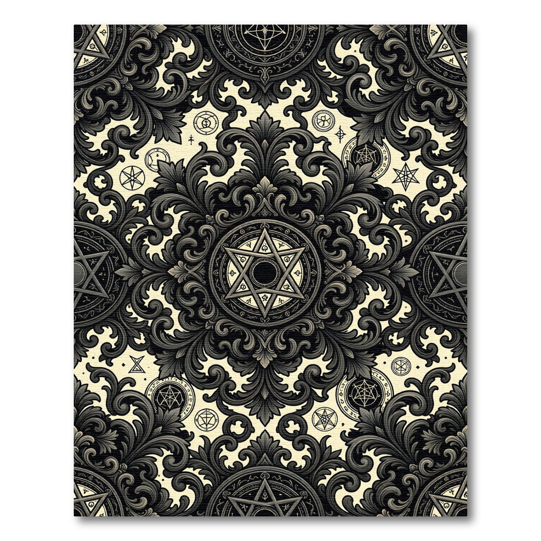 Onyx Gothic Damask Esoteric Star Tapestry Rug