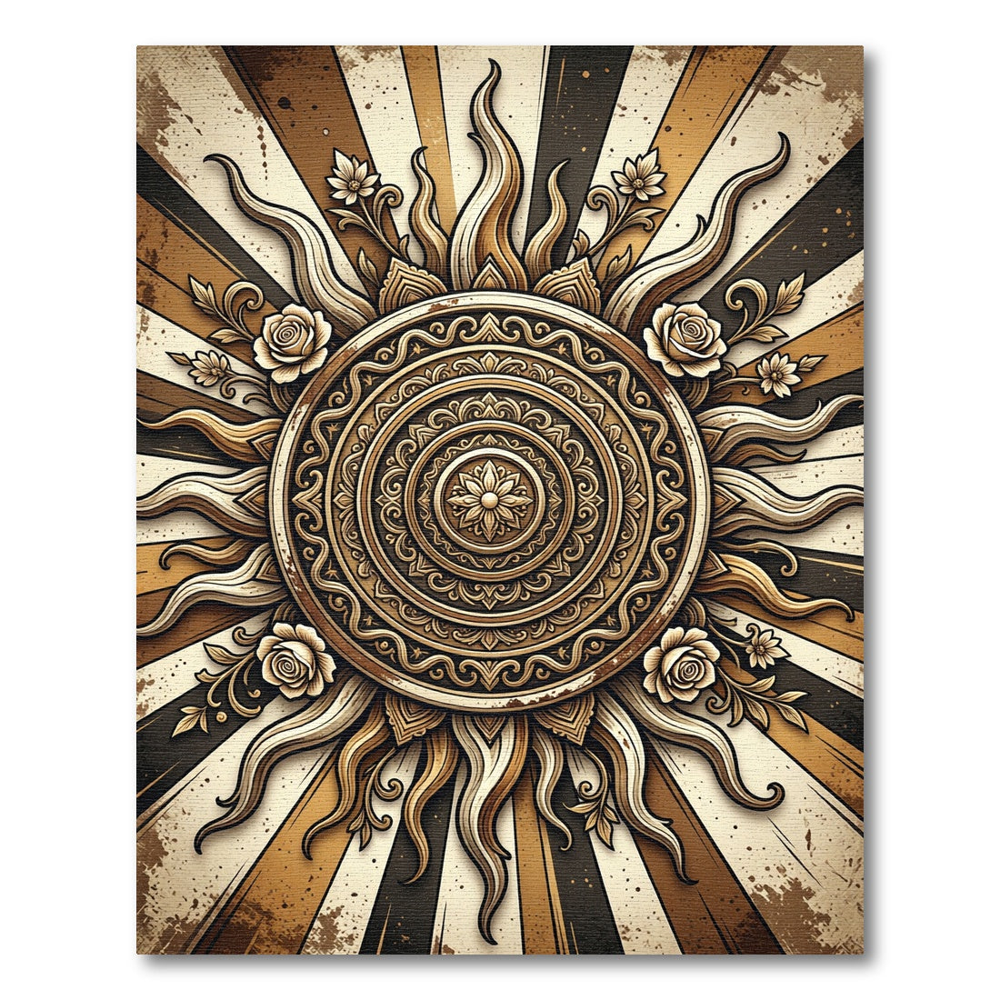 Vintage Golden Sun Floral Mandala Rug