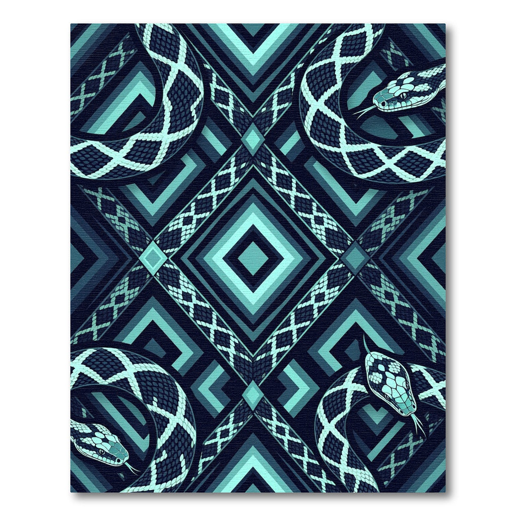 Geometric Serpent Teal Diamond Border Rug