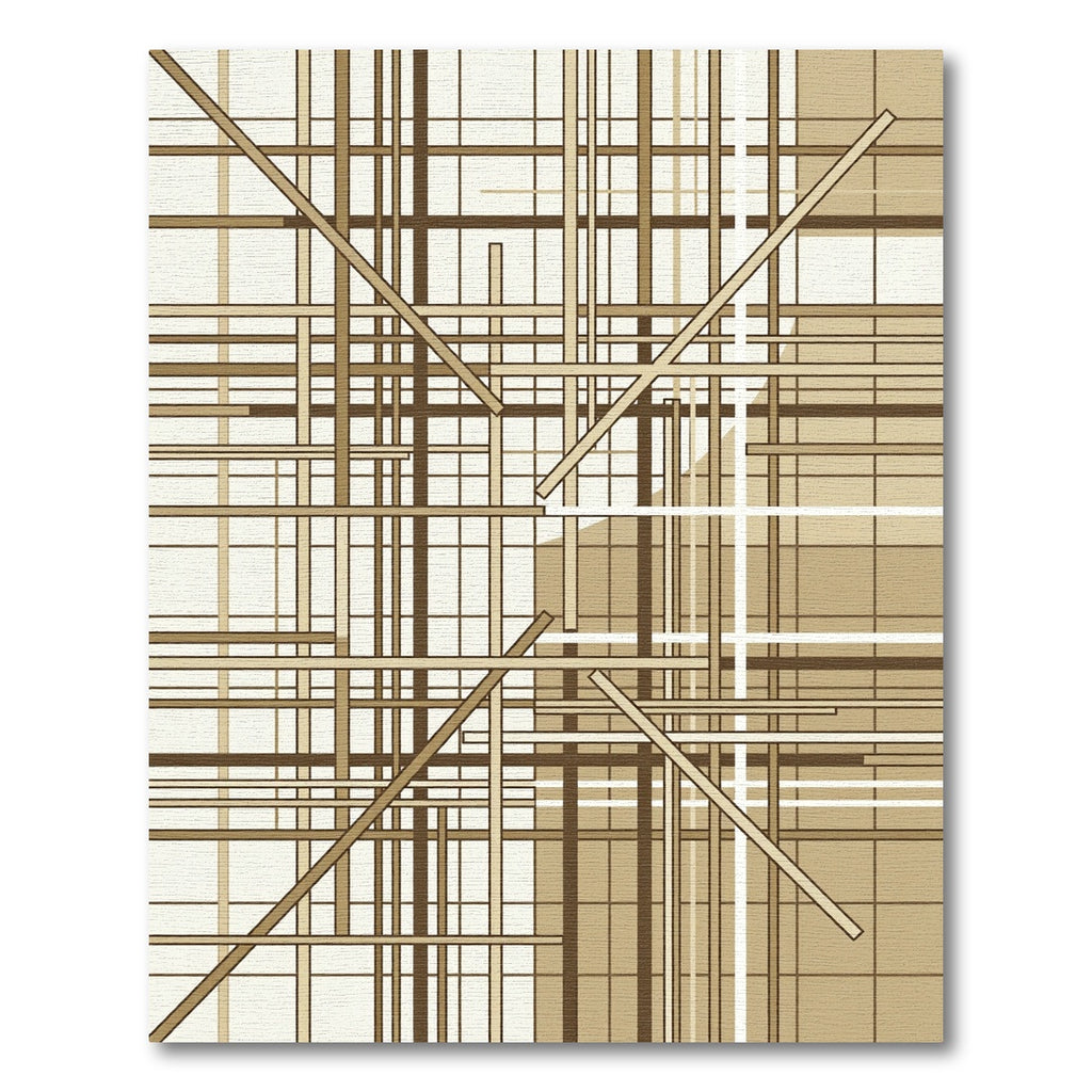 Modern Earthy Geometric Line Grid Rug