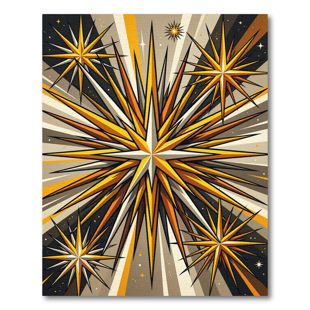 Radiant Gold Celestial Geometric Star Flare Rug